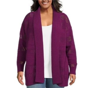 Plus Size 2X Chenille Shawl Cardigan Open Knit  Purple Vivid Plum New Cozy Fall